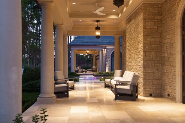 Classic iron lantern pendant covered terrace by Solara Custom Living