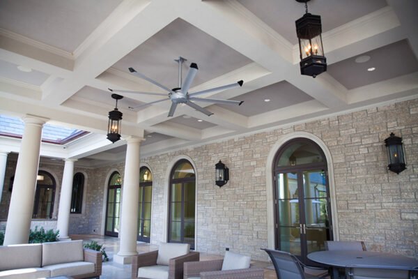 Classic iron lantern pendants coffered loggia by Solara Custom Living