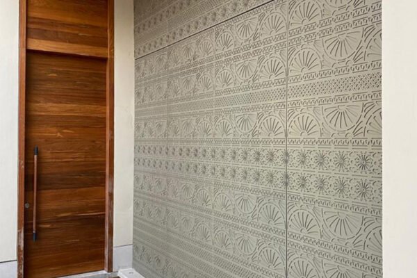 Commercial wood pivot door decorative wall panels by Solara Custom Living