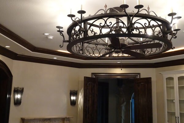 Classic iron ring chandelier fan living room by Solara Custom Living