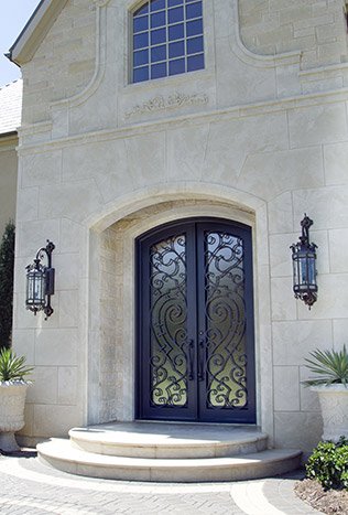 Classic wrought iron arched double entry door wall lanterns by Solara Custom Living