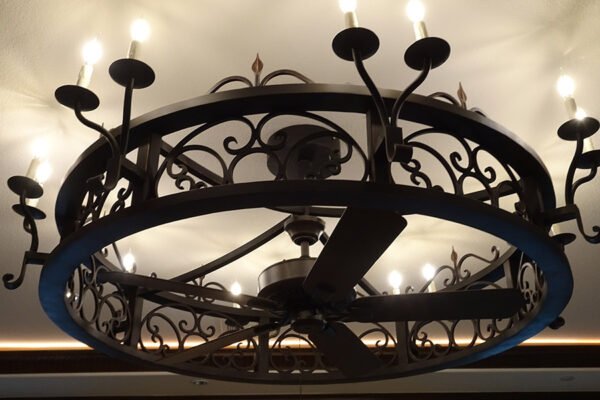 Classic wrought iron ring chandelier ceiling fan by Solara Custom Living