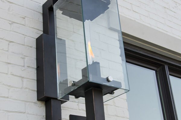 Modern steel wall lantern side view by Solara Custom Living