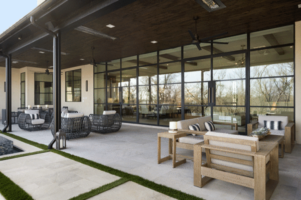 Jansen steel divided lite doors covered patio by Solara Custom Living