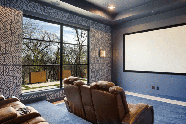 Jansen steel divided lite window media room by Solara Custom Living