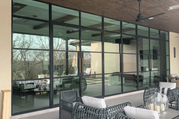 Jansen steel divided lite window wall outdoor lounge by Solara Custom Living